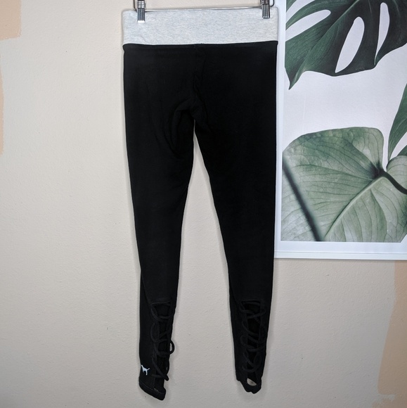 PINK Victoria's Secret Pants - VS PINK Black Leggings Lace Up Cutout Ballerina